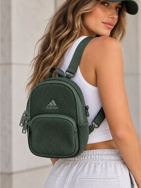 Adidas Olive Green Mesh Mini Crossbody Backpack Bag Utility Sporty Streetwear